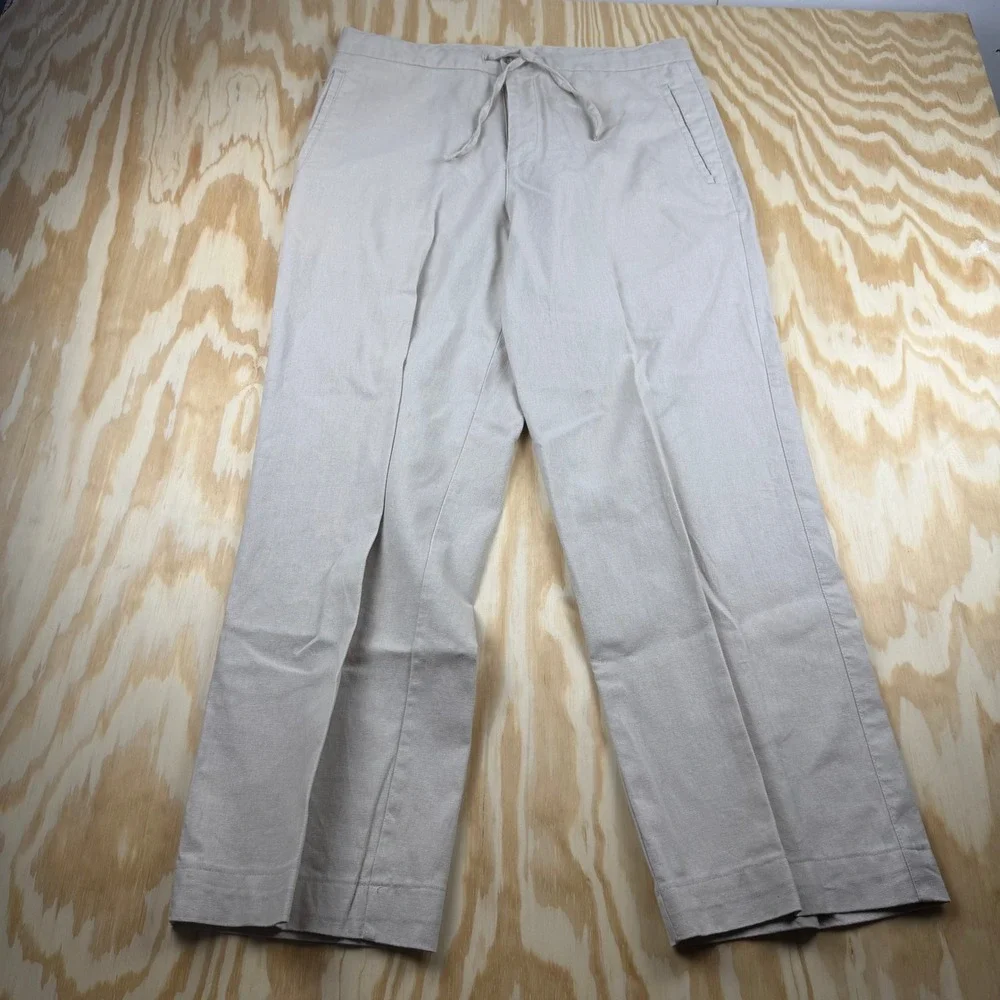 Joseph & Feiss Mens Linen Cotton Drawstring Pants Beige Straight Leg 34x32